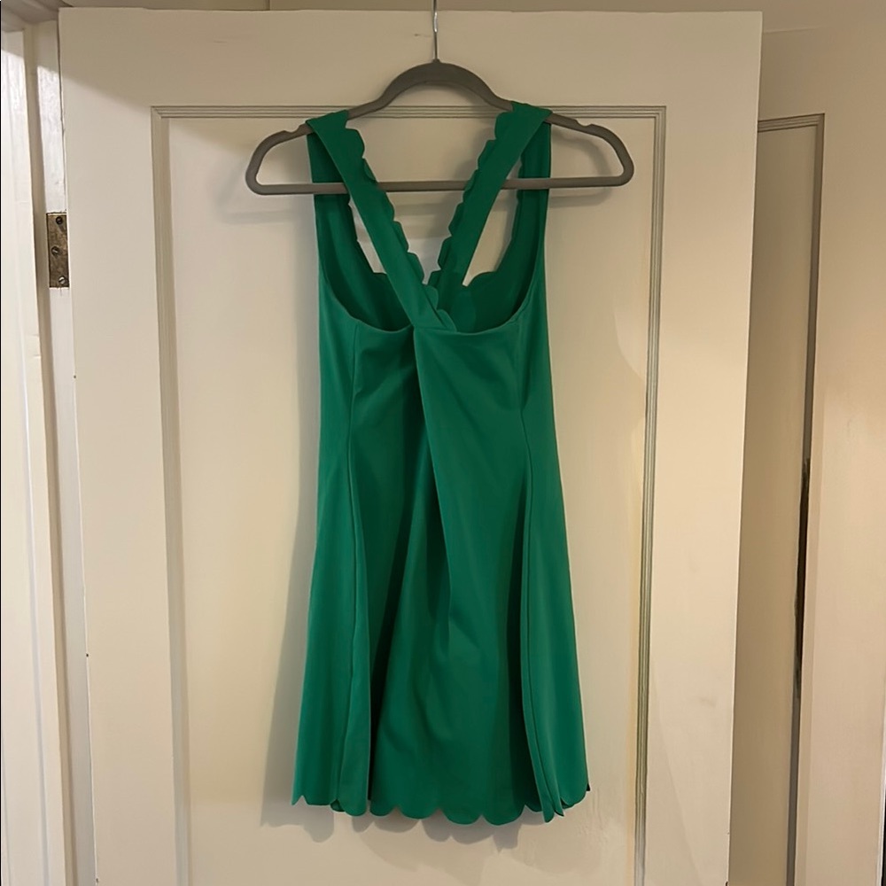 Emerald Green Scalloped Halter Mini Athletic Style Dress built in shorts - Picture 6 of 8